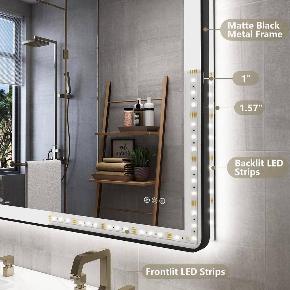 40 in. Black Frameless LED Bathroom Vanity Mirror