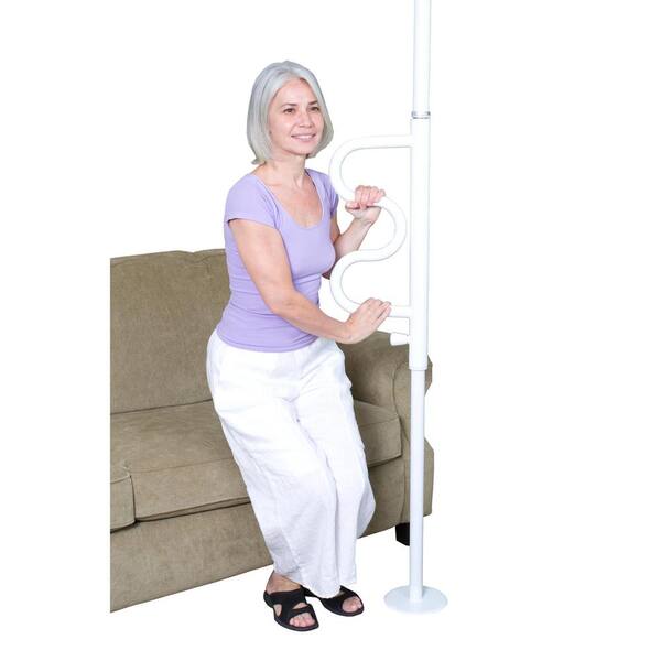 Stander Adjustable Floor To Ceiling Security Pole And Curve Grab Bar In White 1100 W The Home Depot