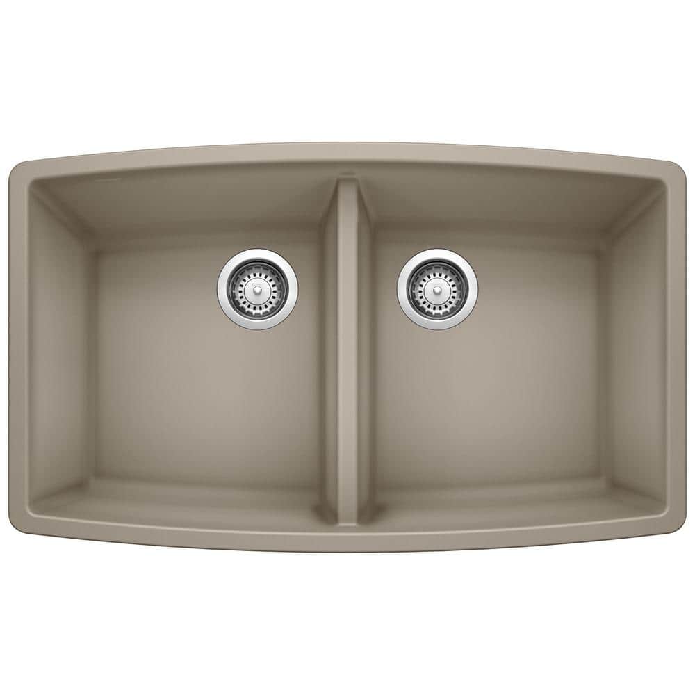 PERFORMA 33 in. Undermount 50/50 Double Bowl Truffle Granite Composite Kitc