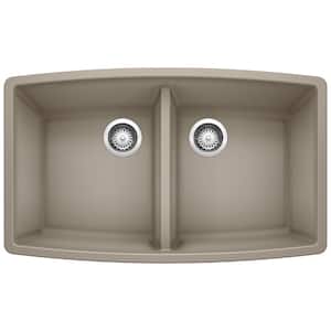 PERFORMA 33 in. Undermount 50/50 Double Bowl Truffle Granite Composite Kitchen Sink