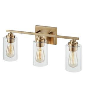 22 in. 3-Light Antique Brass Vanity Light with Clear Glass Shade