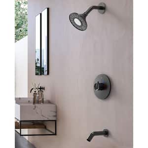 Smart LED Grain Single Handle 2-Spray Wall Mount 5 in. Tub and Shower Faucet 2.5 GPM in Matte Black Valve Included