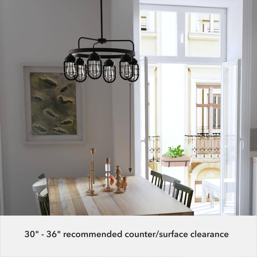 Black Industrial Cage 6-Light Wagon Wheel Chandelier