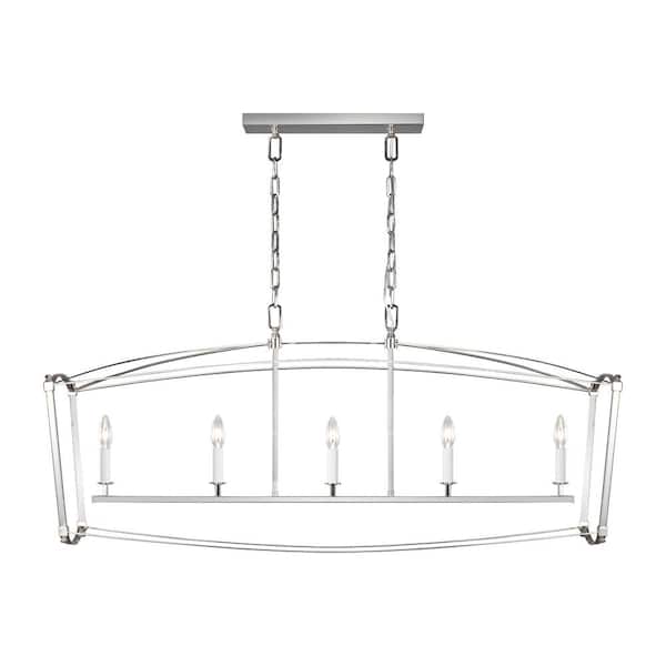 TIELLA Estoril 5-Light Polished Nickel Transitional Linear Hanging Island Chandelier