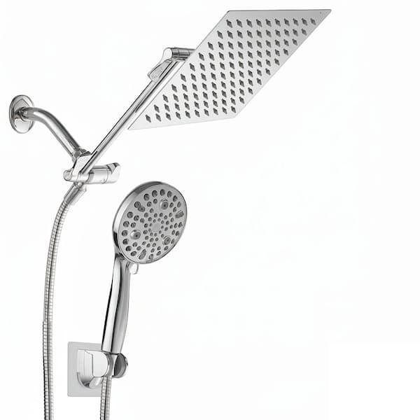 9-Spray Wall Mount Dual Shower Head and Handheld Shower Head with 11 in. Extension Arm Height/Angle Adjustable in Chrome