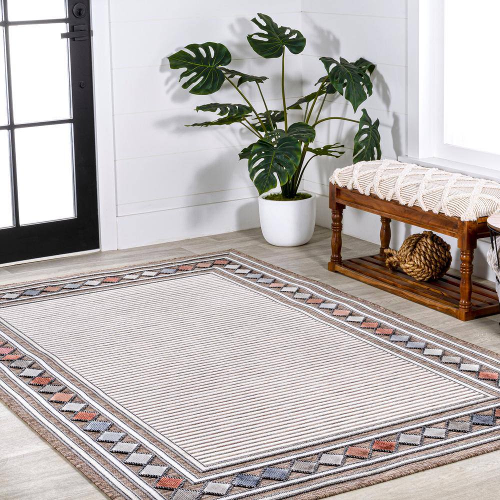 Sebastian Brown and Ivory Geometric Synthetic Rectangular Rug 3' x 5'