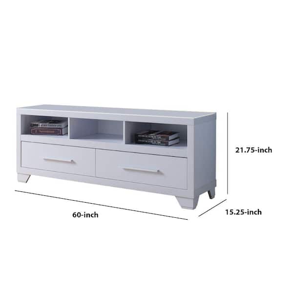 White Wooden Tv Stand With 2 Drawers, Tv Stands With Drawers And Shelves