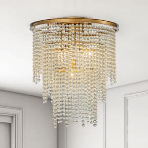 17.7 in. 5-Lights Glam and Elegant Soft Gold Cone Shape Tiered Flush Mount With Clear Glass Beads