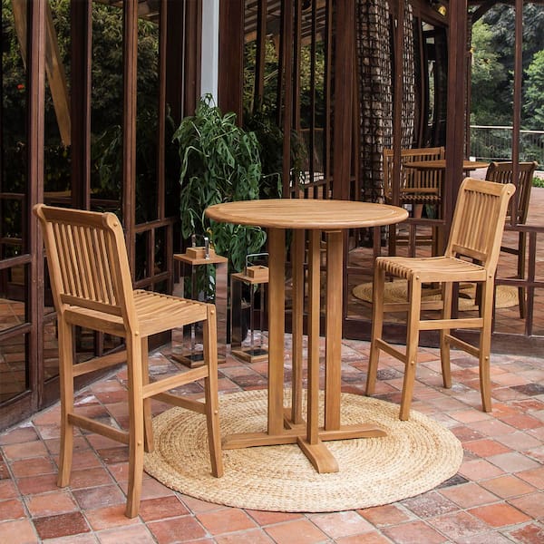 Cambridge Casual Heaton Teak Wood 3-Piece Bar Height Outdoor Bistro Set