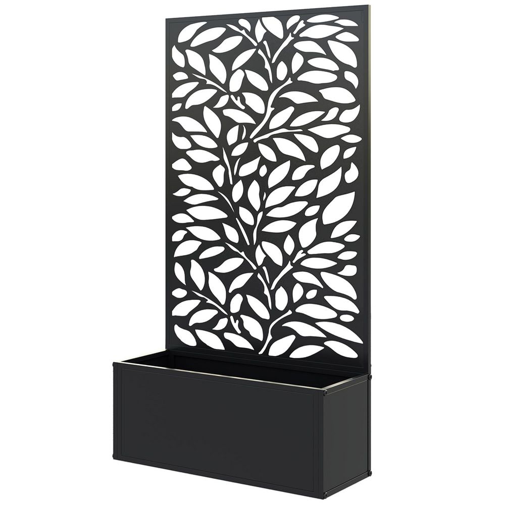 24 in. L x 9.4 in. W Black Steel Outdoor Raised Garden Bed with Trellis for