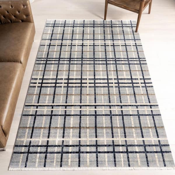 Abilene Rustic Plaid Area Rug Blue 10' ft. x 13' ft. Area Rug