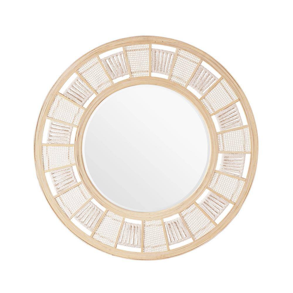 Woven 34.25 in. H x 34.25 in. W Round Bamboo Framed Wall Mirror