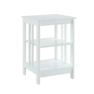 Mission 15.75 in. White Standard Height Square Wood Top End Table with Shelves