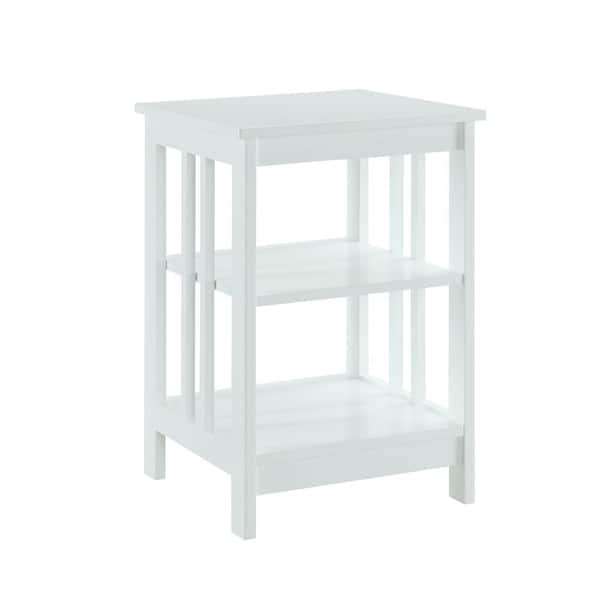Convenience Concepts Mission 15.75 in. White Standard Height Square Wood Top End Table with Shelves