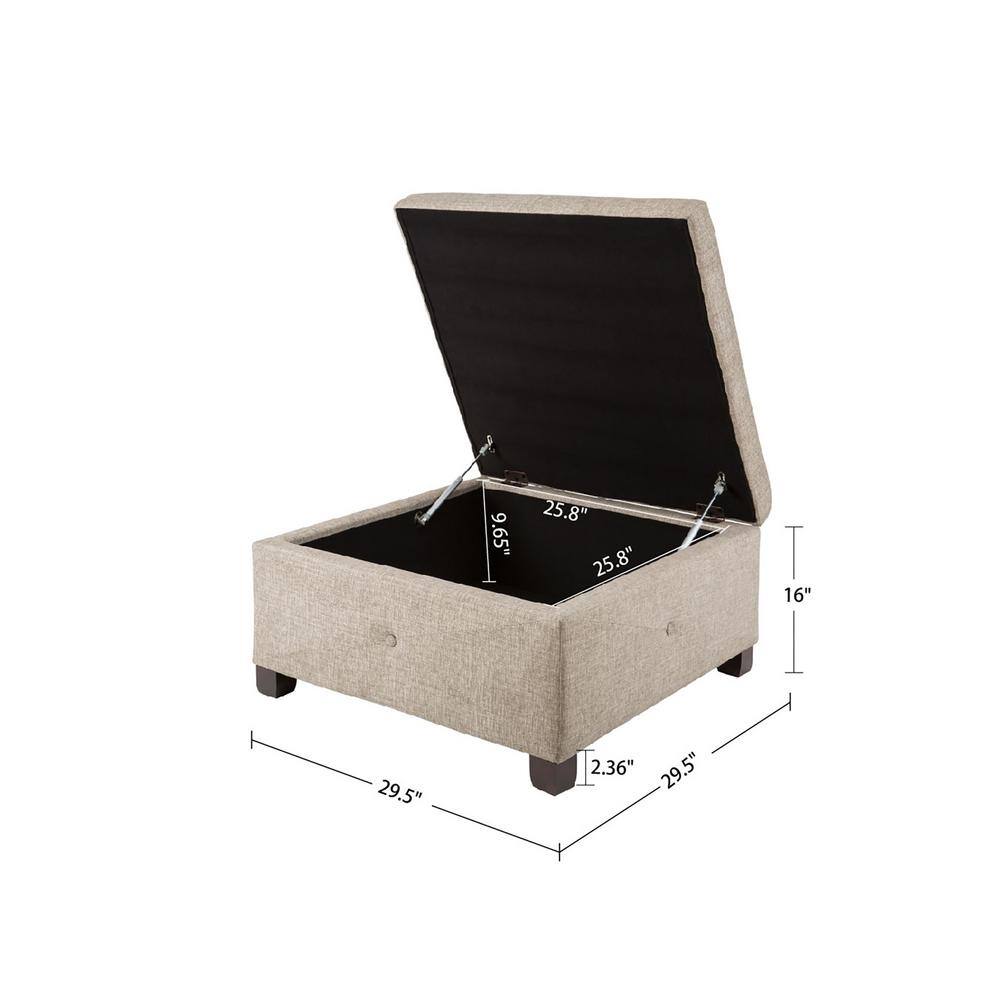 Beige Tufted Square Storage Ottoman with Graduated Legs