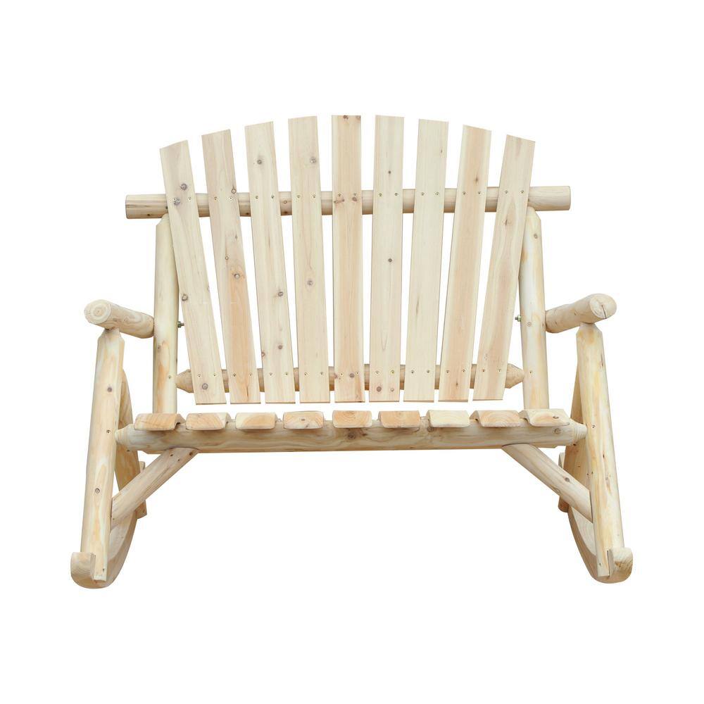 Rustic Fir Wood Adirondack Double Rocking Chair in Burlywood