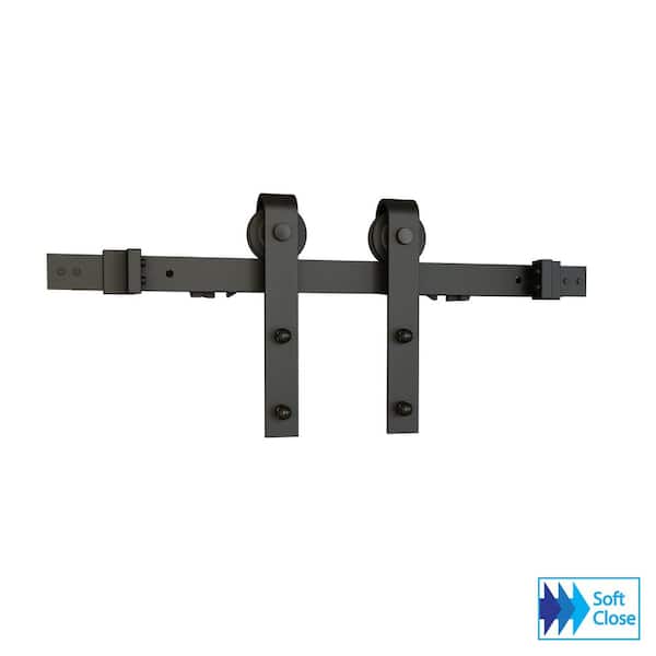 78 in. Soft Close Espresso Solid Steel Sliding Rolling Barn Door Hardware Kit for Single Wood Doors