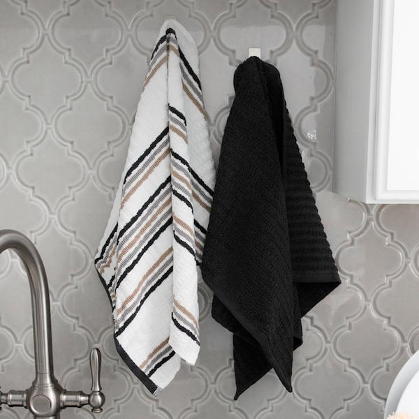 5PK New KITCHEN CONCEPT Cotton Terry Kitchen Towels Black White