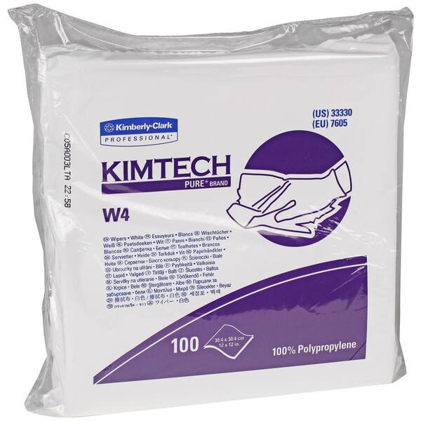 Kimtech W4 Dry Cleanroom Wipes, Double Bag, White, 12 in.x 12 in. Disposable, (100-Wipes/Pack, 5-Packs/Case, 500-Wipes/Case)