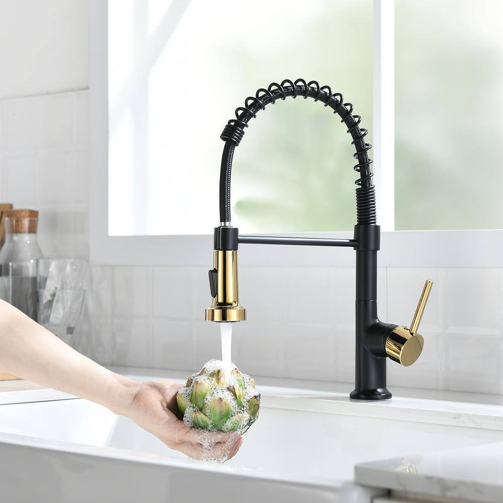 Matte Black and Gold LED Pull Down Kitchen Faucet