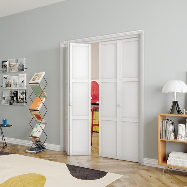 60 in. x 80 in. (Double 30 in. Doors) Solid Core, White, MDF Wood, 3-Panel Bi-fold Door with Hardware Kit