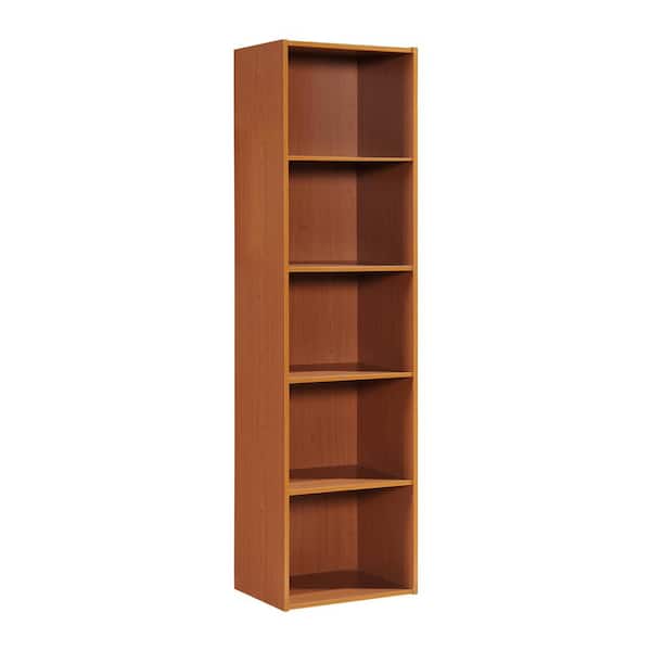 HODEDAH 59.06 in. Cherry Wood 5-shelf Standard Bookcase with Storage