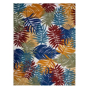 Talipot Palm Multi-Colored 7 ft. x 10 ft. Floral Polypropylene Indoor/Outdoor Area Rug