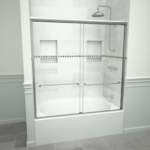 Tile Redi 6000 Series 60 in. W x 60 in. H Sliding Semi-Frameless Tub Doors in Polished Chrome with Towel Bar and Clear Glass