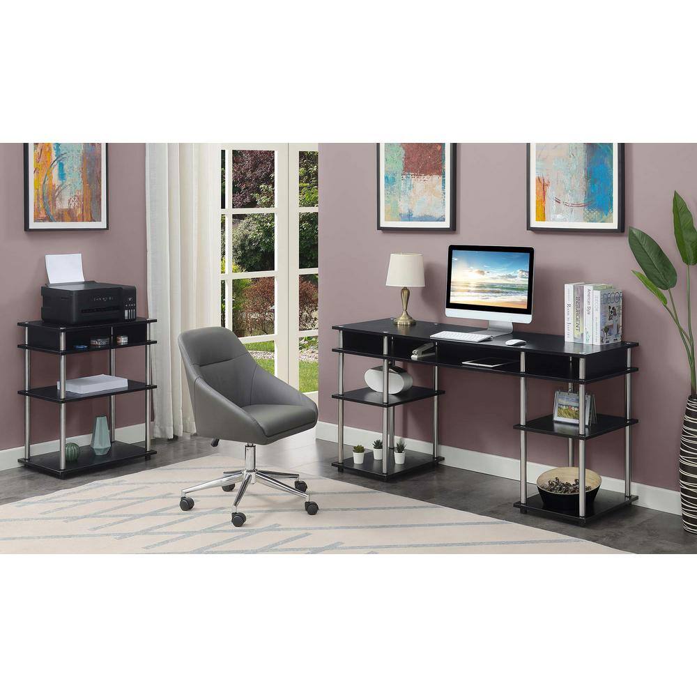 Black Stainless Steel 4-Tier Printer Stand with Shelves