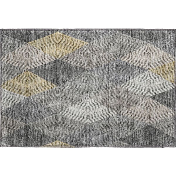 Mayfield Premium Machine Washable Abstract AMF962 Pewter 1 ft. 8 in. x 2 ft. 6 in. Area Rug