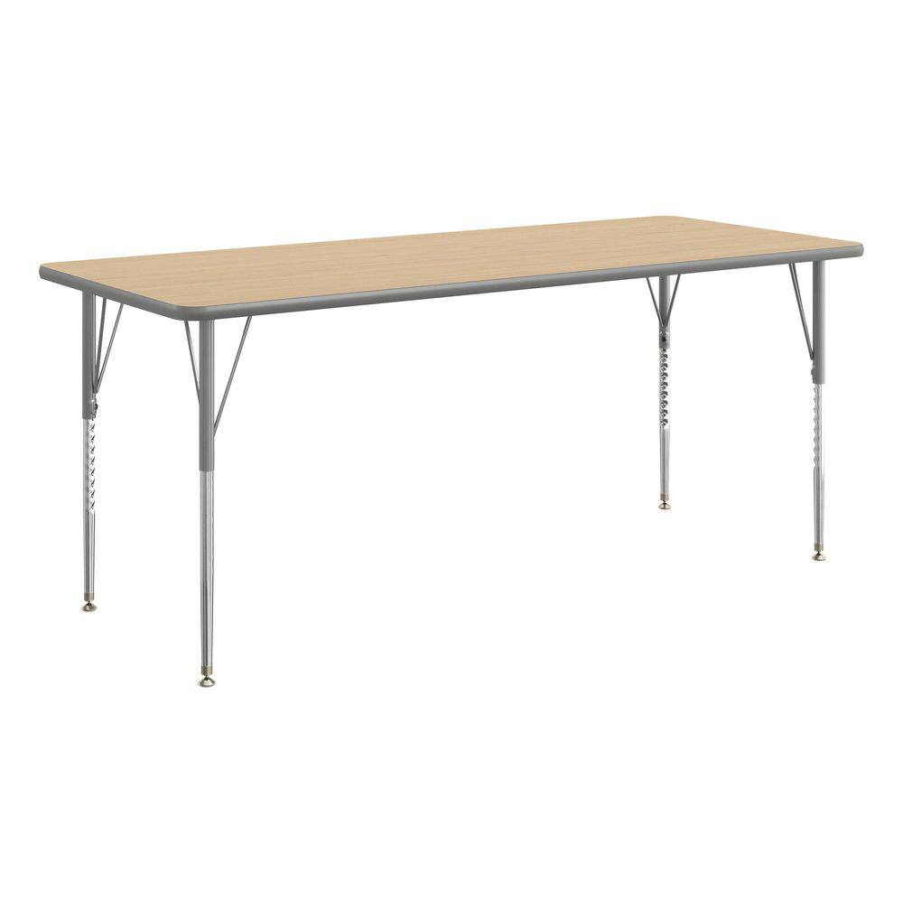 Wren Adjustable Light Natural Top/Silver Frame Rectangle Kids Activity Table with Thermal Laminate Top for 10
