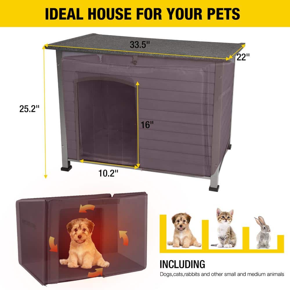 Medium Gray Insulated Wooden Dog House with Iron Frame