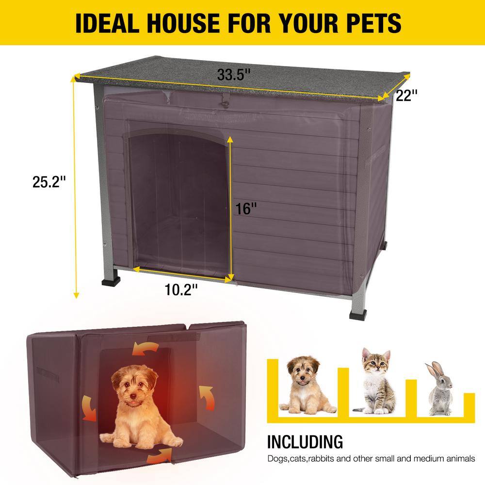 Medium Gray Insulated Wooden Dog House with Iron Frame