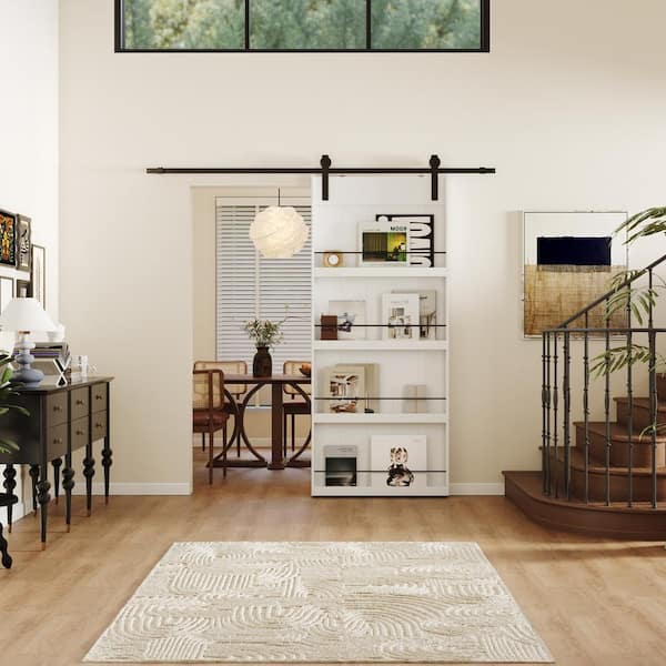 36 in. x 84 in. 4-Levels shelves Style, Primed MDF White Finished, Sliding Barn Door with Hardware Kit