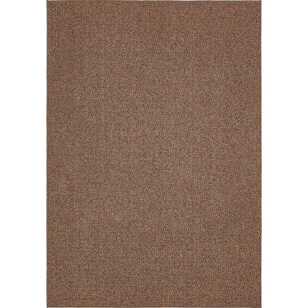 Easy-Care Washable Brown Stripe Synthetic Outdoor Rug 8' x 11'4"