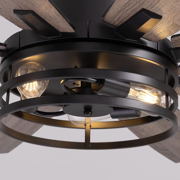 72 in. Indoor Matte Black Caged Ceiling Fan with Light Kit, Reversible Blades, and 6 Spand and Remote Included