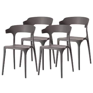Modern Plastic Outdoor Dining Chair with Open U Shaped Back in Grey (Set of 4)