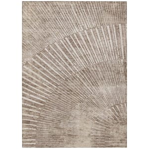 Taupe and Ivory 3 ft. x 5 ft. Woven Abstract Rectangle Indoor/Outdoor Area Rug