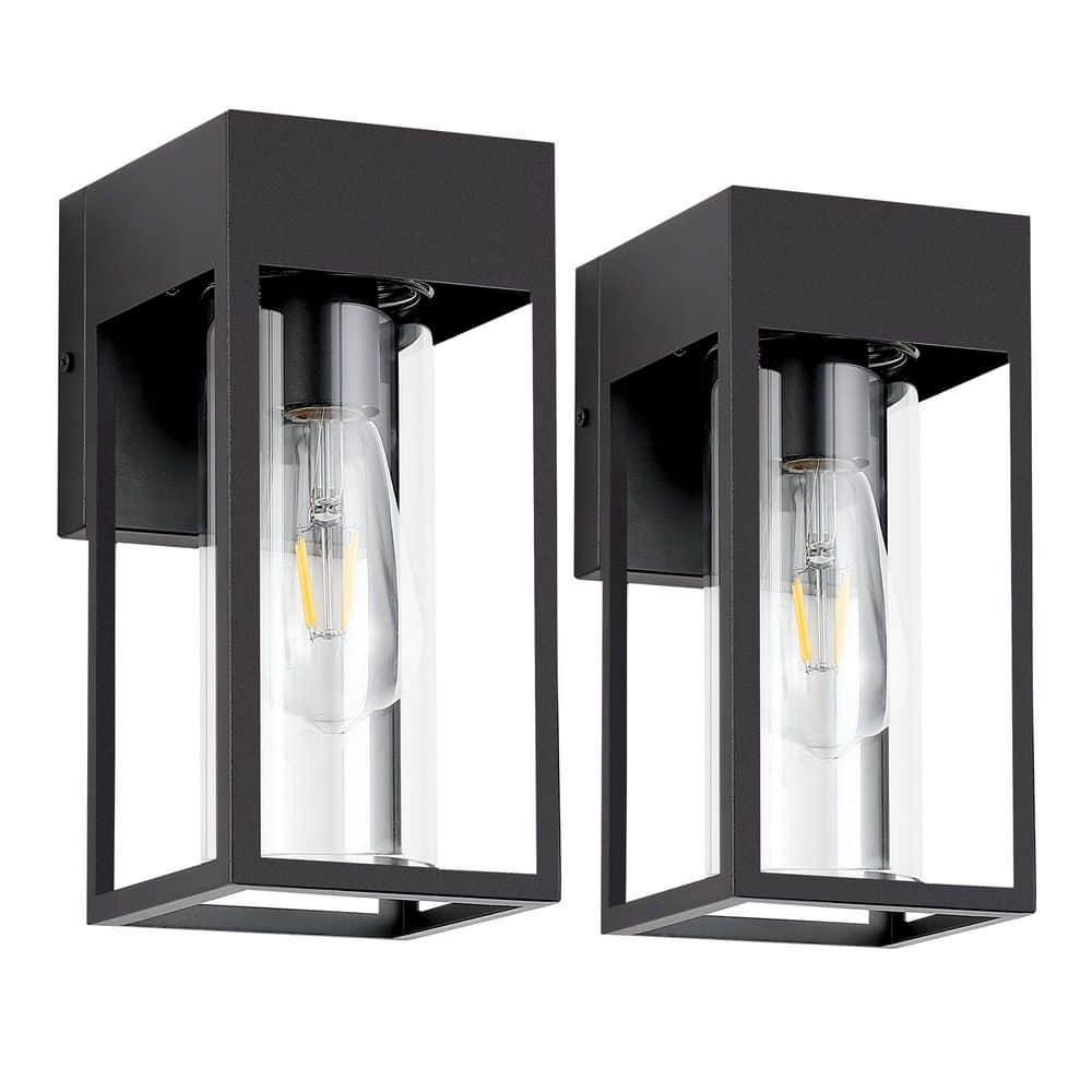 10.24 in. 1-Light Matte Black Outdoor/Indoor Wall Sconce Fixture with Clear Glass Shade, IP65 Waterproof (2-Pack) price history on PriceWatchPro