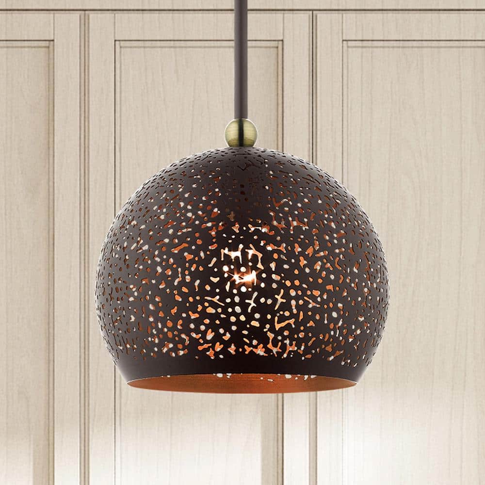 Bronze and Antique Brass 1-Light Globe Pendant