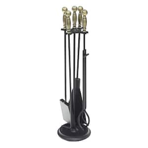 30.25 in. Tall 5-Piece Antique Brass and Black Chelmsford Fireplace Tool Set