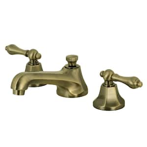 Metropolitan 8 in. Widespread 2-Handle Bathroom Faucets with Brass Pop-Up in Antique Brass