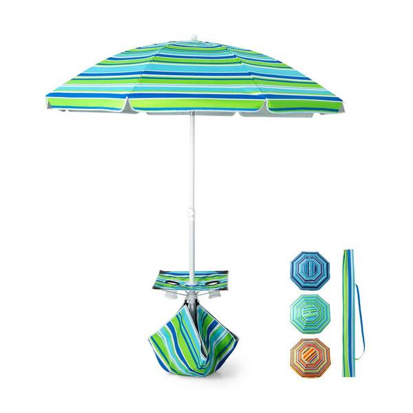 ANGELES HOME 6,5 ft. Metal Tilt Beach Umbrella with Cup Holder Table