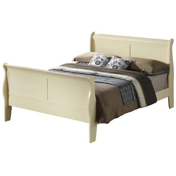 AndMakers Louis Philippe Beige Full Sleigh Bed with High Footboard