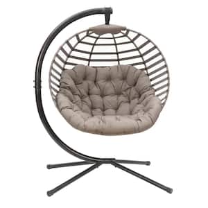 66 in. H x 40 in. W x 43 in. D Outdoor Beige Modern Hanging Ball Chair with Cushion and C Type Bracket