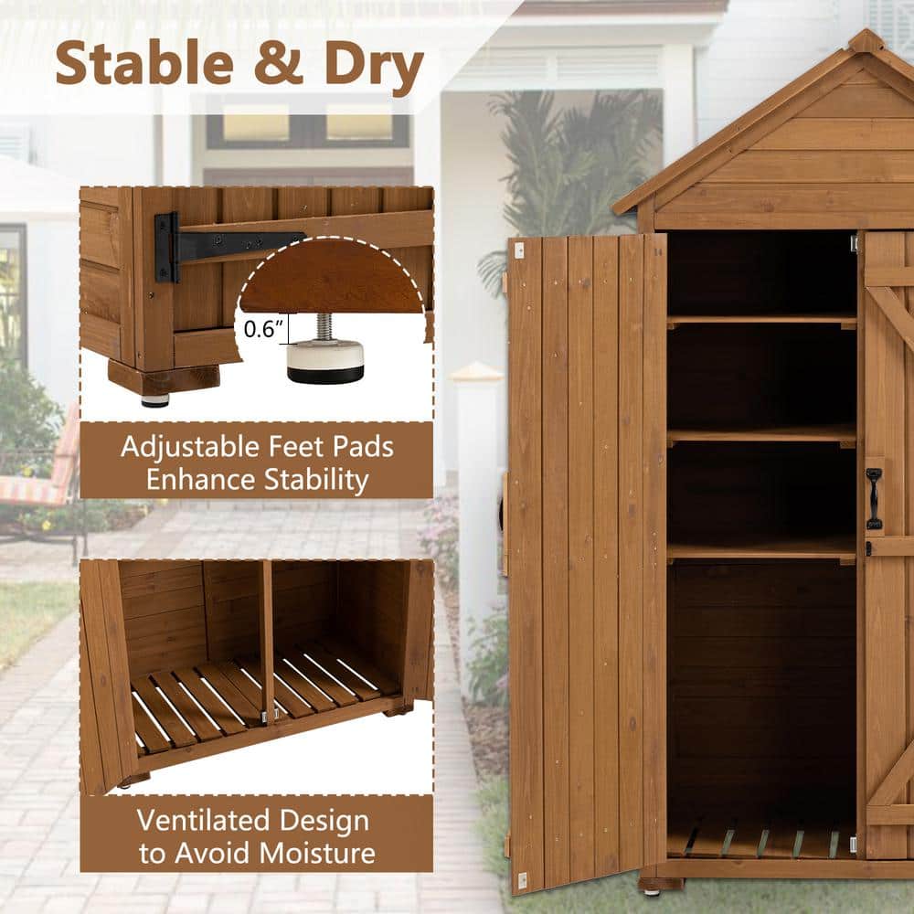 Brown Cedar Wood Outdoor Storage Shed with Shelves