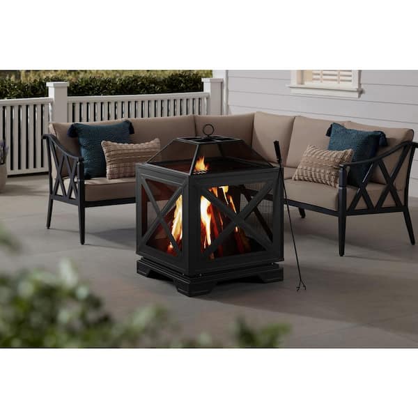 Hampton Bay Westbury 26 In W X 37 8 In H Outdoor Square Wood Burning Black Fire Pit Ofw906s The Home Depot