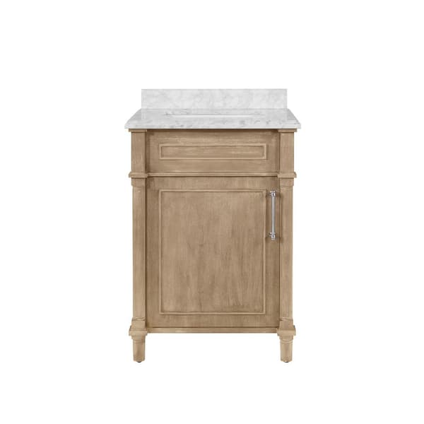 Aberdeen 24 in. Single Sink Antique Oak Bath Vanity with Carrara Marble Top (Assembled)