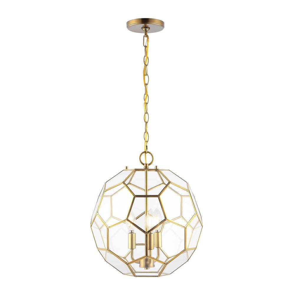 Bee 13.5" 3-Light Brass Gold and Clear Glass Pendant