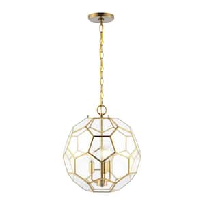 Bee 13.5 in. 3-Light Modern Bohemian Iron/Glass LED Pendant, Brass Gold/Clear